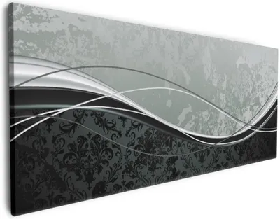 Produktbild von Wallario Premium Leinwandbild Grau-schwarze Schnörkelei mit Wellen in Größe 50 x 125 cm