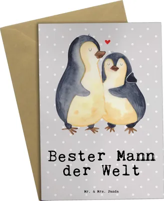 Produktbild von Mr. & Mrs. Panda abiturkarte Pinguin Bester Mann der Welt - Grau Pastell - Geschenk, Beste, osterkarte, Kleinigkeit, valentinstagskarte, einladungskarten, Geschenkidee