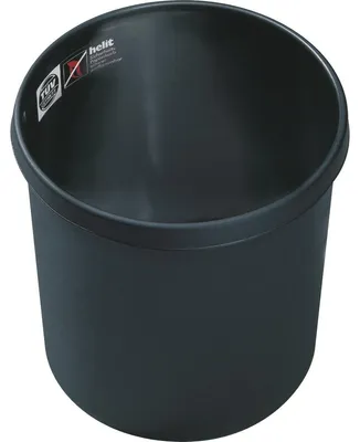 Produktbild von helit Papierkorb, schwer entflammbar, 18 Liter, PP, schwarz rund, mit umlaufendem Griffrand, oberer Durchmesser: 295 mm (H6106495)