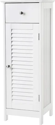 Produktbild von VASAGLE Hochschrank Holz mit Schublade, Badschrank mit Lamellentür weiß