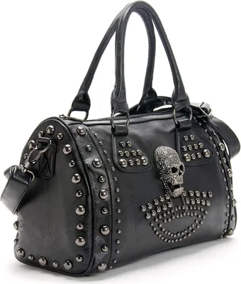 Produktbild von Womens Schädel Handtasche Grosse Kapazität Gothic Umhängetasche Beschlagene Doktor Handtasche