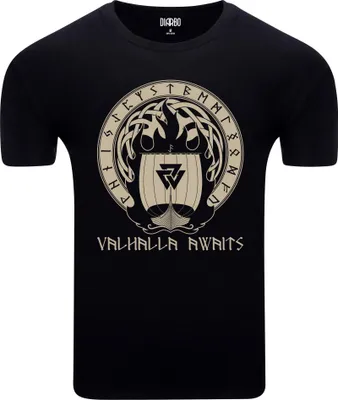 Produktbild von Diarbo Herren T-Shirt mit Wikinger Druck Walhalla erwartet Sie Schwarz Gr.S