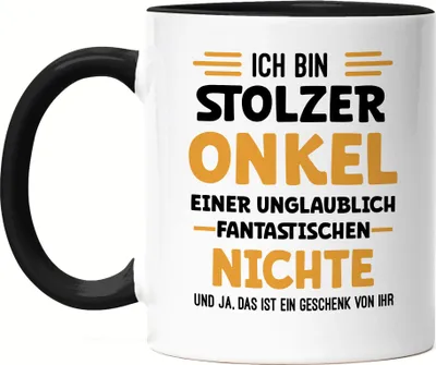 Produktbild von Ich bin stolzer Onkel Tasse Schwarz Geschenk Nichte Geburtstag Weihnachten