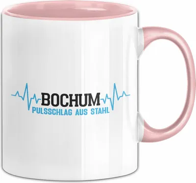 Produktbild von Bochum Tasse Herzschlag Herz Ruhrpott Kohle Heimat Bochum Stadt Pulsschlag Aus Stahl Kaffee-Becher  (Rosa)
