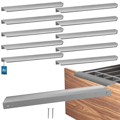 Image de KOTARBAU® Lot de 10 poignées de meubles, poignées d'armoire 276 mm, argent mat ZnAl, poignées à visser par l'arrière, poignées de chant, poignées de tiroir, cuisine moderne