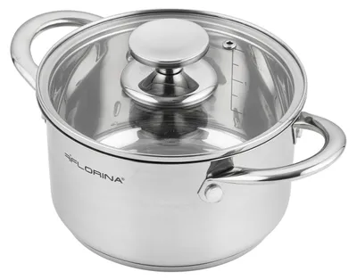Produktbild von FLORINA Edelstahl Topf 6 l 24 cm Durchmesser I Energiesparender Kochtopf FALCON I Topf mit Glasdeckel und Messskala I 3-lagiger Boden gleichmäßige Wärmeverteilung I Ideal für alle Herdarten