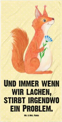 Produktbild von Mr. & Mrs. Panda Handtuch Eichhörnchen Blume - Gelb Pastell - Geschenk, Strandlaken, Duschhandtuch, Reisehandtuch, Spaß, Duschtuch, Motivation Sprüche, Lachen, Eichhorn