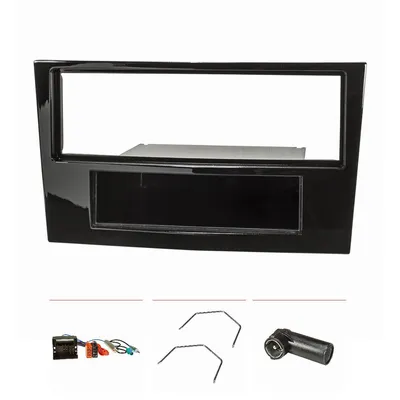 Produktbild von Radioblende Set kompatibel mit Opel Corsa D Astra H Zafira B Piano Lack schwarz mit Quadlockadapter ISO Fakra Antennenadapter Phantomeinspeisung DIN ISO Entriegelungsbügel