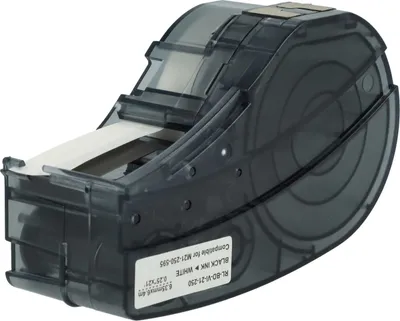Produktbild von vhbw Schriftband-Kassette kompatibel mit Brady BMP21-LAB, BMP21-PLUS, ID PAL, BMP21, LABPAL Etiketten-Drucker 6,4m x 6,35mm Schwarz auf Weiß, Vinyl