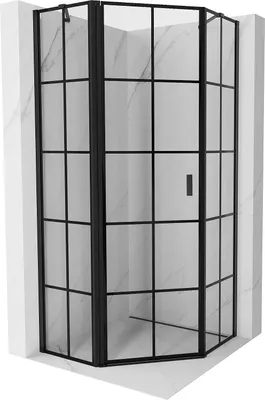 Produktbild von Mexen Mist Fünfeck-Duschkabine links öffnend 80 x 80 cm, schwarzes Gitter, schwarz - 8A8-080-080-70-77-L