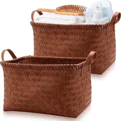 Produktbild von Famanu Rattan Aufbewahrungskörbe Set von 2 großen Körben mit Griff