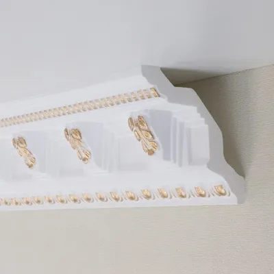 Produktbild von PROVISTON | Stuckleiste | Polystyrol | 96 x 98 x 2000 mm | Weiß Gold | Deckenleiste