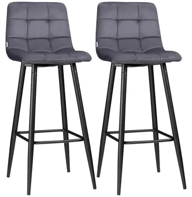 Produktbild von HOMCOM 2er-Set Barhocker, Bistrohocker, Barstuhl mit Fußstütze, Samt-Bezug, Grau