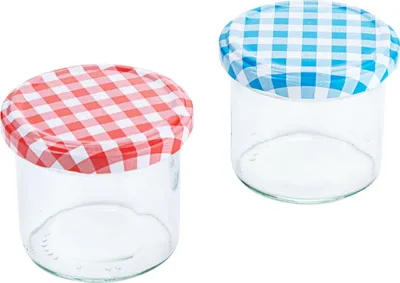Produktbild von Einkochglas, gemischt blau und rot kariert, Variante auswählbar : 120 ml Variante: 120 ml