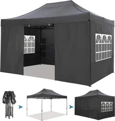 Produktbild von Faltpavillon Pavillons & Partyzelte 3x4,5m, Festzelt Gartenpavillon für Garten Terrasse Feier Party, Wasserdicht & UV-Schutz mit 4 Seitenteilen , 12 Heringe & 4 Seile & 1 Tragetasche, Schwarz