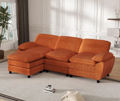 Immagine prodotto di LVHOM Divano angolare a L con funzione letto e pouf estraibile - Divano modulare in tessuto, 258 cm, divano letto per 3 persone, arancione