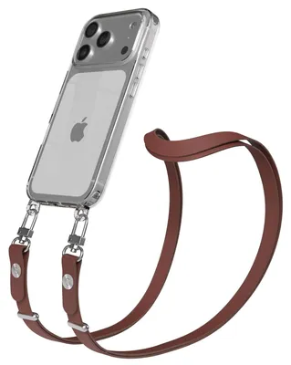 Produktbild von EAZY CASE Handykette magnetisch mit Handyhülle für Apple iPhone 17 Pro, Crossbody Handyband 1-1,90m verstellbar mit 2 Ösen in Braun