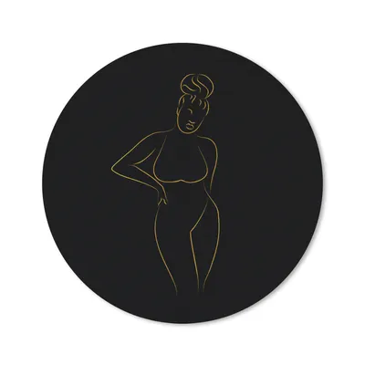 Produktbild von MuchoWow® Mauspad Mousepad Frau - Schwarz - Gold - Strichzeichnung 20x20 cm - Mousepads - Maus Mat - Pad - Mausunterlage - Schreibtischmatte