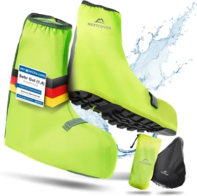 Produktbild von Nextcover® Schuhüberzieher wasserdicht I 100% wasserdichte Fahrrad Überschuhe I Reflektierende Regenschutz Schuhe I Regenüberzieher Schuhe I 44-46
