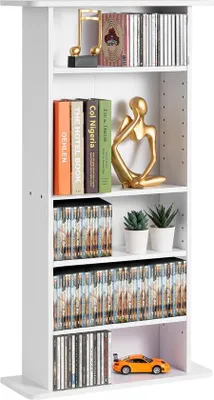 Produktbild von Mediakast, 5-Schichtiger DVD-Schrank für bis zu 240 CDs, verstellbare Regale für die Organisation von Musik, Filmen, Spielen, weißer Oberfläche