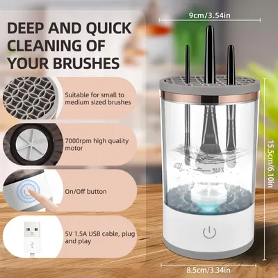 Obrázek produktu pro Čistič kosmetických štětců šC Napájení USB, automaticky rotující elektrický čistič štětců na make-up s čisticí podložkou, vhodný pro všechny velikosti, kosmetické štětce na make-up, dárek pro ženy