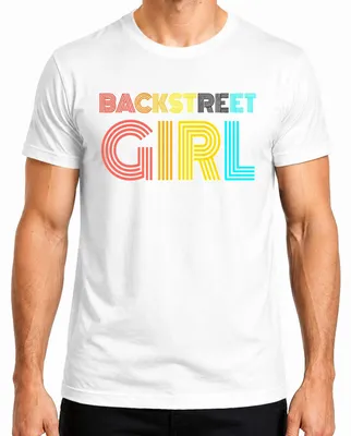 Imagen del producto de Camiseta para hombre, blanca, talla XXL. Diseño: "Backstreet Girl", referencia a la boyband de los años 90, con un toque de sarcasmo
