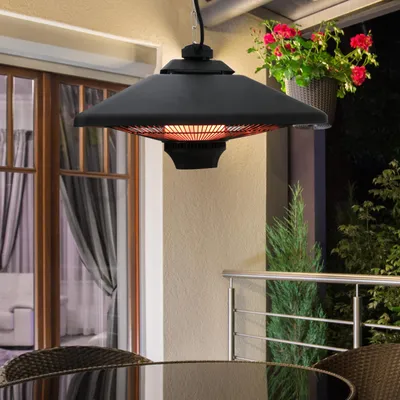 Image de Radiateur infrarouge 2000 W, radiateur avec télécommande, radiateur à quartz, noir | 2 niveaux de chauffage | Éclairage LED | Housse de protection