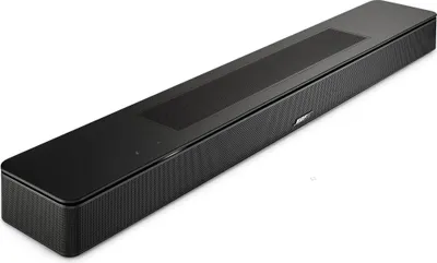 A black Bose soundbar is shown against a white background.
