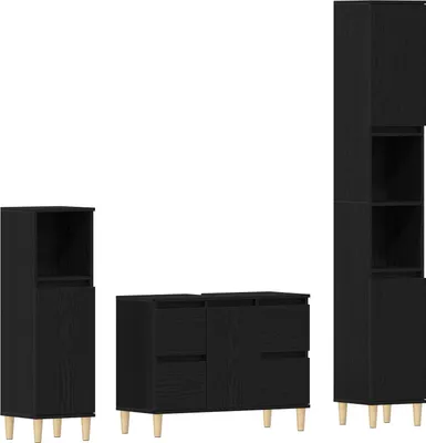Produktbild von Möbel 3-teiliges Badezimmermöbel Set Schwarze Eiche Holzwerkstoff - Badezimmer 3333090