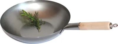 Produktbild von WOK PFANNE 36 cm flacher Boden zum Aufhängen mit Holzgriff und Öse, AAF Nommel®