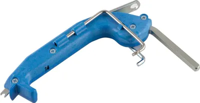 A blue and silver multi-tool is shown against a white background.