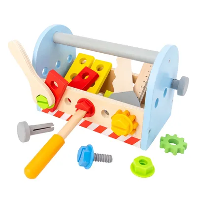 Produktbild von Kinder-Werkzeugkasten aus Holz, 23-teilig, Lernspielzeug für Handwerk