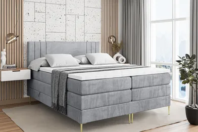 Produktbild von ALTDECOR Boxspringbett mit Gold Füßen, Matratze und Lattenrost, Topper, Polsterbett mit Bettkasten, Bett mit Stauraum H3- und H4- Matratze, Doppelbett -IDRIKO-FZ KING-180x200 - Grau Monolith