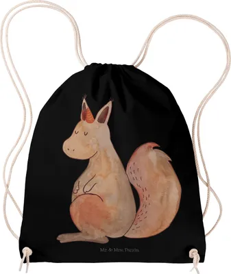 Produktbild von Mr. & Mrs. Panda Jutebeutel Einhorn Glauben - Schwarz - Geschenk, Turnbeutel, sporttasche klein, Eichhorn, Unicorn, Stoffbeutel, Einhörnchen, gym rucksack, Einhörner