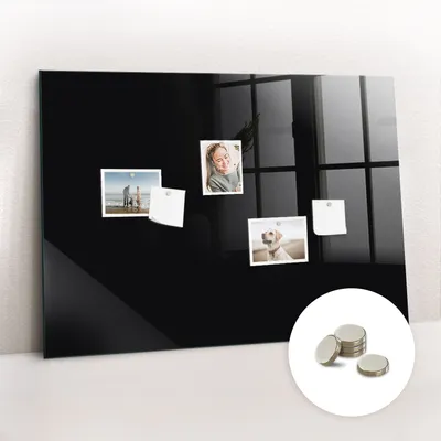 Obrázek produktu pro Magnetická Tabule na Zeď Skleněná - Memo Board Kleněnou Přední Stranou - 5 magnetů v balení - 100x70 cm - Barva černá