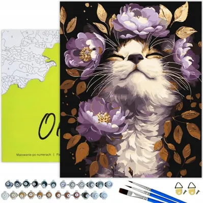 Image de Kit de peinture par numéros pour chat – Or sur noir avec cadre