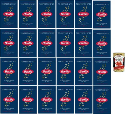 Produktbild von Barilla Tempestine Nr.21 Pasta – 24 x 500 g (12 kg) | Feine Suppennudeln/Pastina, al dente in 6 Min., 100% Hartweizengrieß – für Brühen, Minestrone & Kindergerichte + Italian Gourmet polpa
