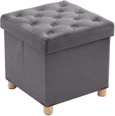 Produktbild von Unyqoos® Sitzhocker mit Stauraum 40 L – 40×40×40 cm, klappbar, mit abnehmbarem Deckel, r Samtbezug, hochdichte Faserplatte & Holzbeine
