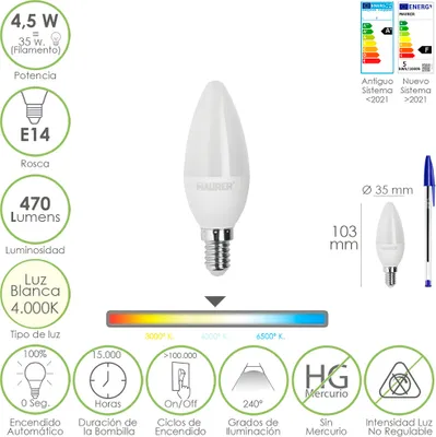 Productafbeelding van Maurer 19073191, 4,5 Watt, 35 Watt, E14, 470 lumen