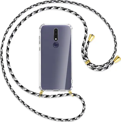 Produktbild von Handykette Backcover-Schutzhülle mit Band (Metall goldfarben) für Nokia 3.1 Plus - schwarz/grau/weiß