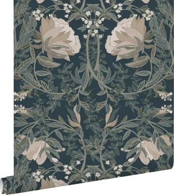 Zdjęcie produktu dla ESTAhome Tapeta vintage kwiaty w stylu secesyjnym ciemnoniebieskim 53 cm x 10.05 m
