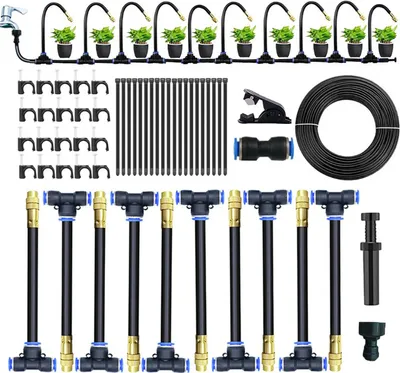 Produktbild von Garten Bewässerungssystem, Freie Biegung Sprühnebel Kühlung Bewässerung Kit mit 10 Nebeldüsen und 10M Schlauch
