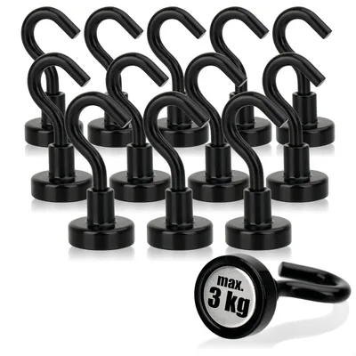 Produktbild von com-four® 12x Magnethaken - starke Kühlschrankmagnete - 8 kg Tragkraft