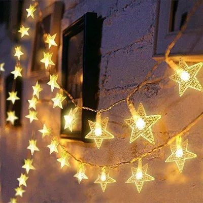 Image de Guirlande lumineuse de Noël - Guirlande LED en forme d'étoiles - 10 m, 70 LED, décoration de Noël, chambre à coucher, éclairage festif