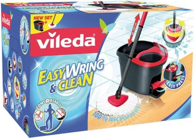 Obrázek produktu pro Sada mopů Vileda Turbo Easy Wring & Clean včetně rotačního a nožního pedálu, barva šedá