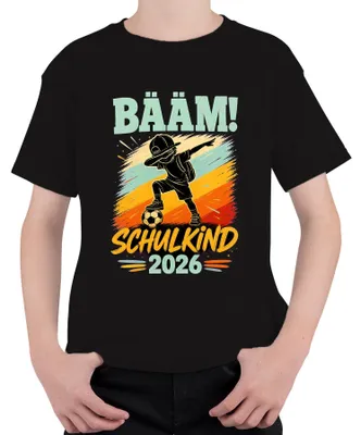 Produktbild von Bääm Schulkind 2026 Einschulung Junge Fußball Dabbing Schulanfang Kinder T-Shirt, Schwarz, 140