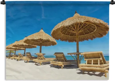 Produktbild von MuchoWow® Wandteppich Wandbehang Strandkorb - Strand - Sonnenschirm - Meer - Sommer 150x112.50 cm Tapisserie Dekoration Wandtuch - Wanddecke - Wandteppiche