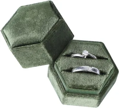 Imagen del producto de Caja para anillos con 2 compartimentos, de terciopelo, con tapa removible, ideal para anillos de compromiso