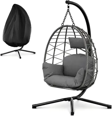 Imagen del producto de Silla colgante con estructura de ratán, cesta colgante para jardín