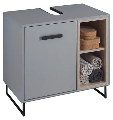 Produktbild von home24 Waschbeckenunterschrank - Matt Grau / Eiche Sonoma Nachbildung